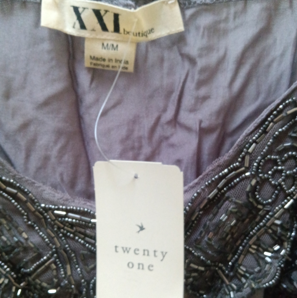 Forever 21 Dark Grey Beaded Woven Tank Top, Medium, New With Tag - Picture 7 of 9